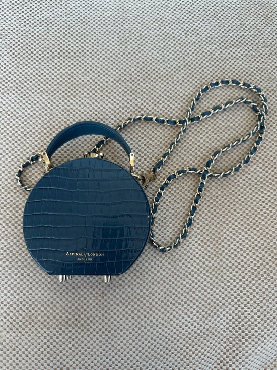 Aspinal Of London Handbags - Aspinal of London England Teal Croc-Embossed Micro Hat Box Willow Patent Croc
